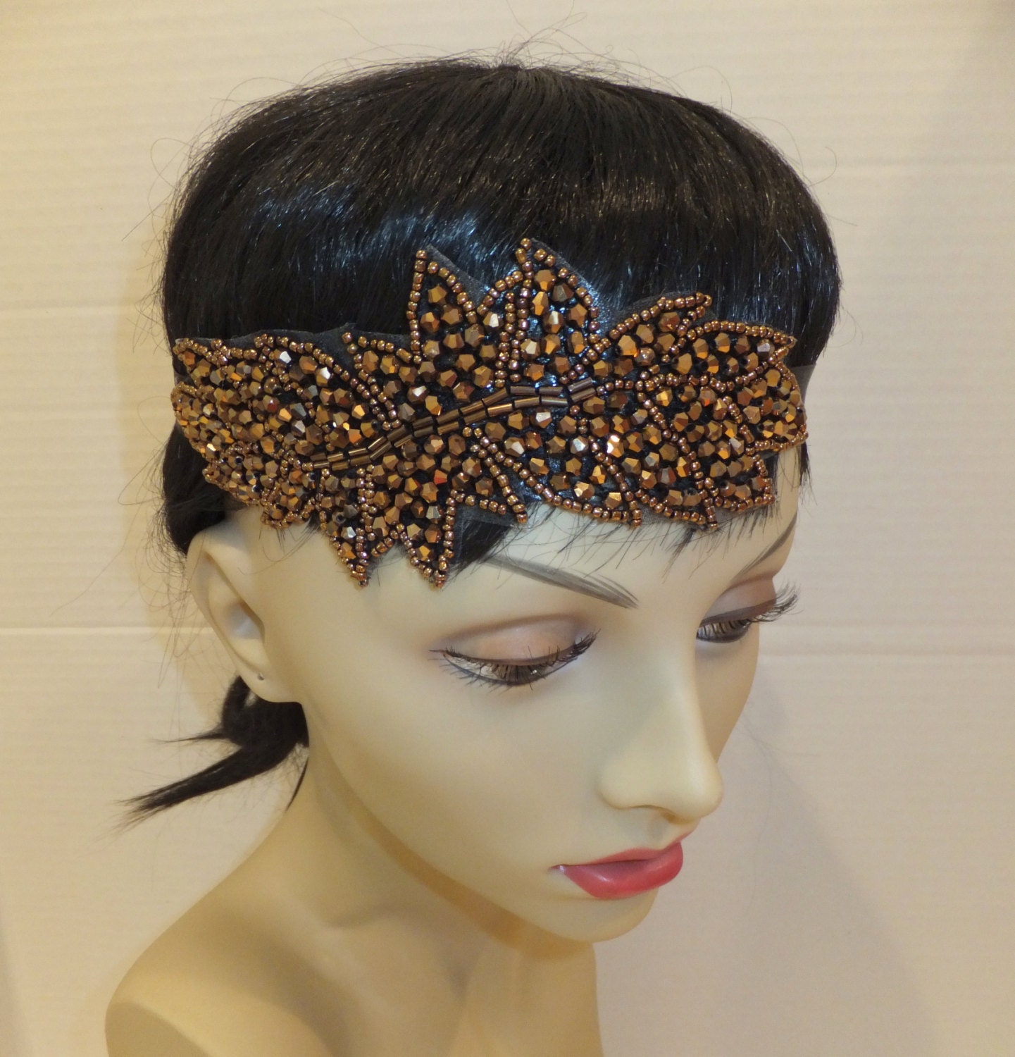 Flapper Headband- 20s Headband, Bronze Leaf Headband, Leaf Headband, Great Gatsby Headpiece, Art Deco Headband, Bridal Headpiece
