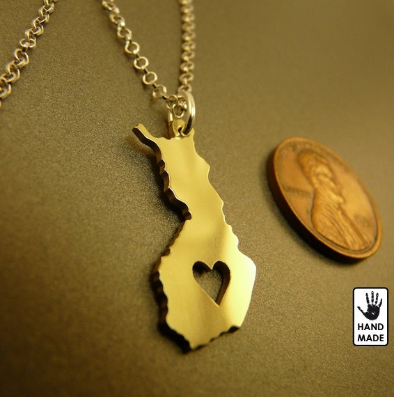 Finland Brass necklace : sterling silver chain, brass pendant