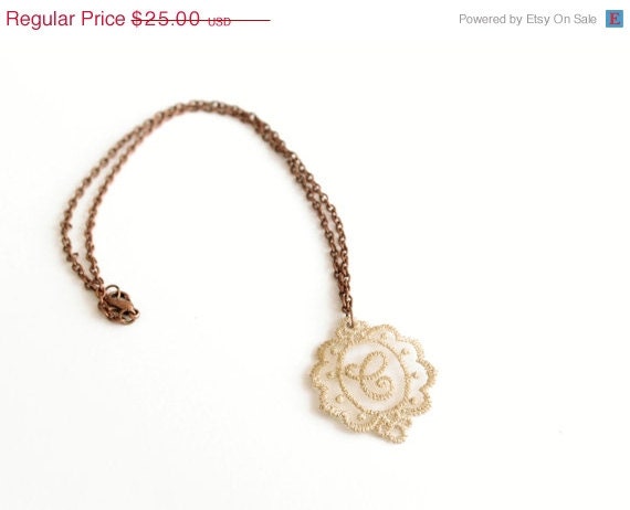 Memorial Day Weekend Sale Personalized Initial Necklace in Lace -  Your Choice of Color and Letter - Personalized Monogram Bridesmaid Jewel