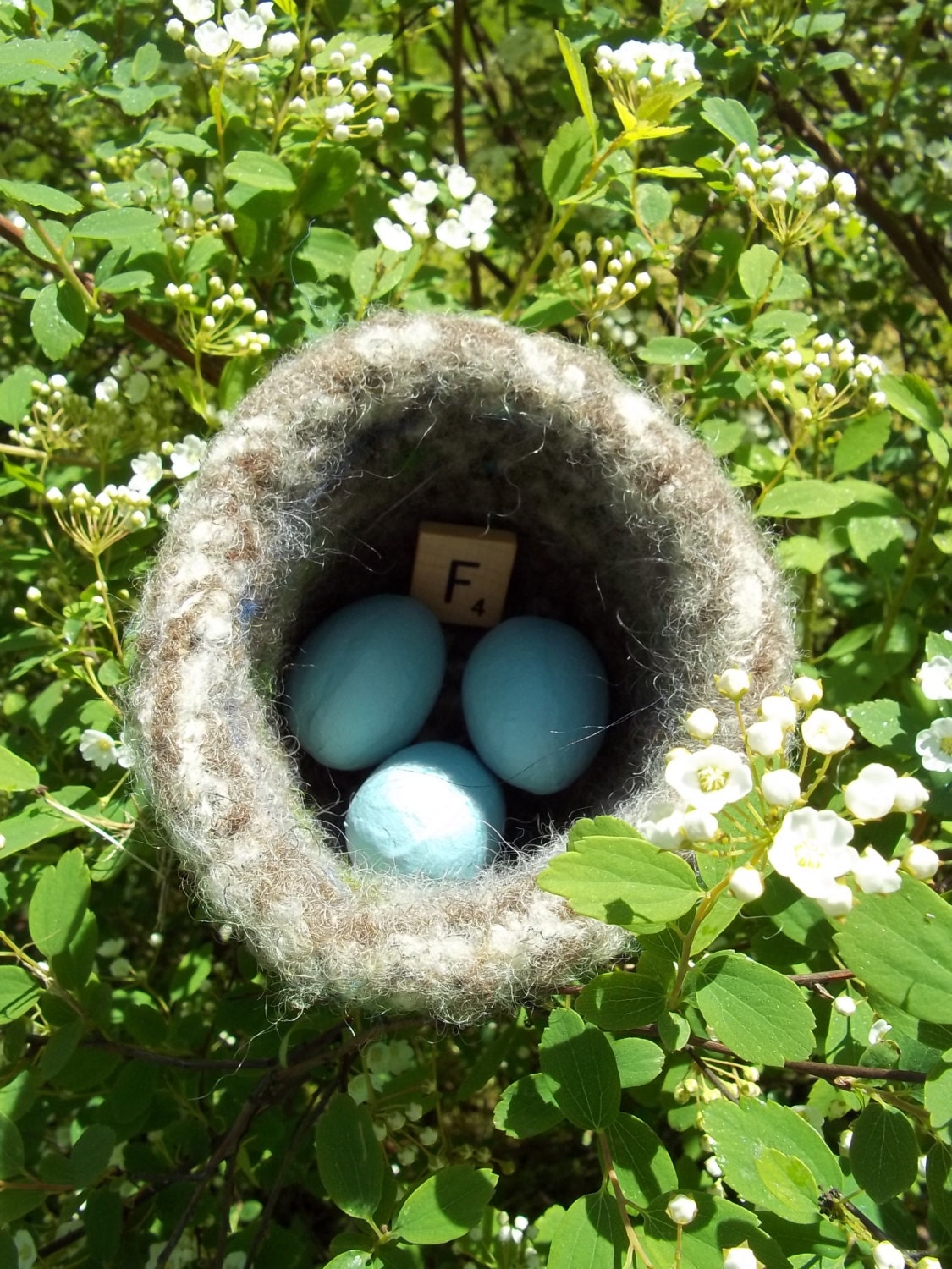 Felted Wool Bird Nest with Paper Mache Eggs