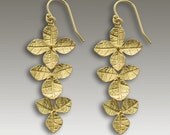 24k gold plated long botanical leaf earrings - Gold Sunset