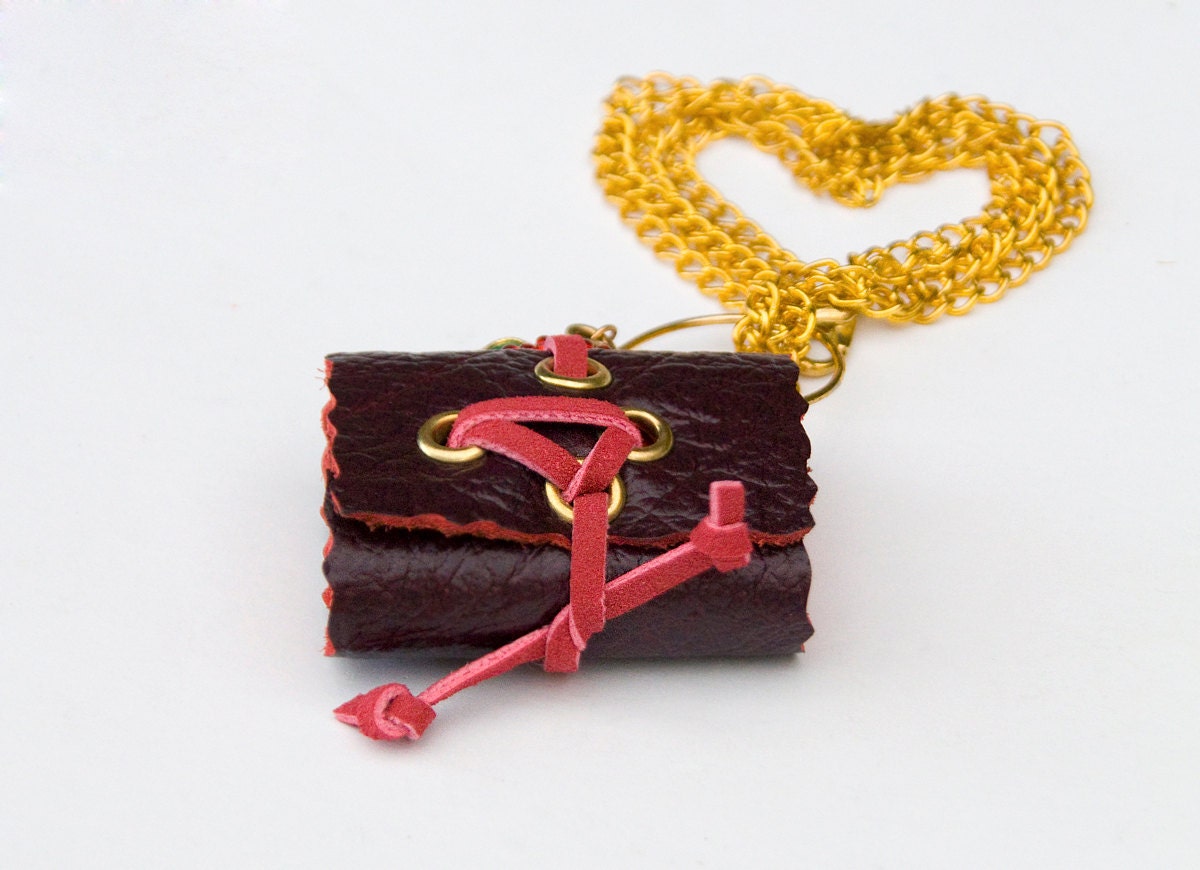 Red Golden Necklace Mini Book, Back To School Jewelry
