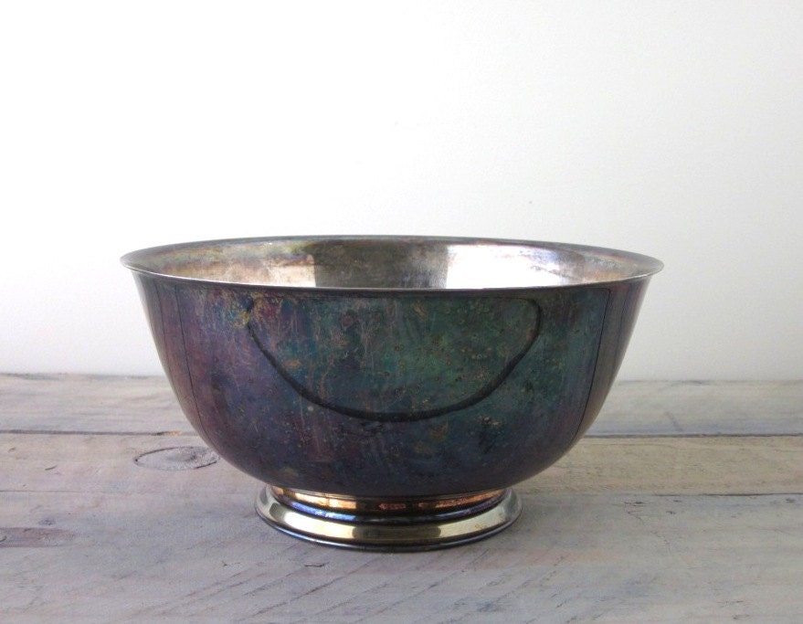 Paul Revere Silver Plate Footed Bowl Perfectly Tarnished