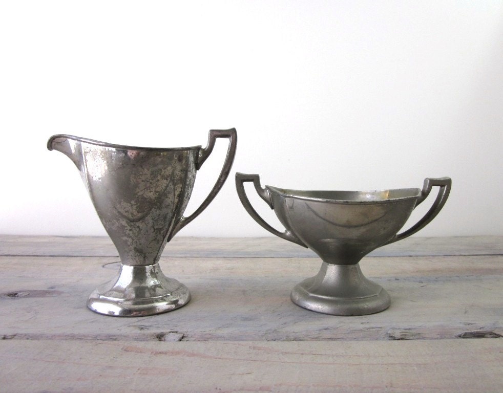 Vintage Creamer and Sugar Chromeware Manning Bowman