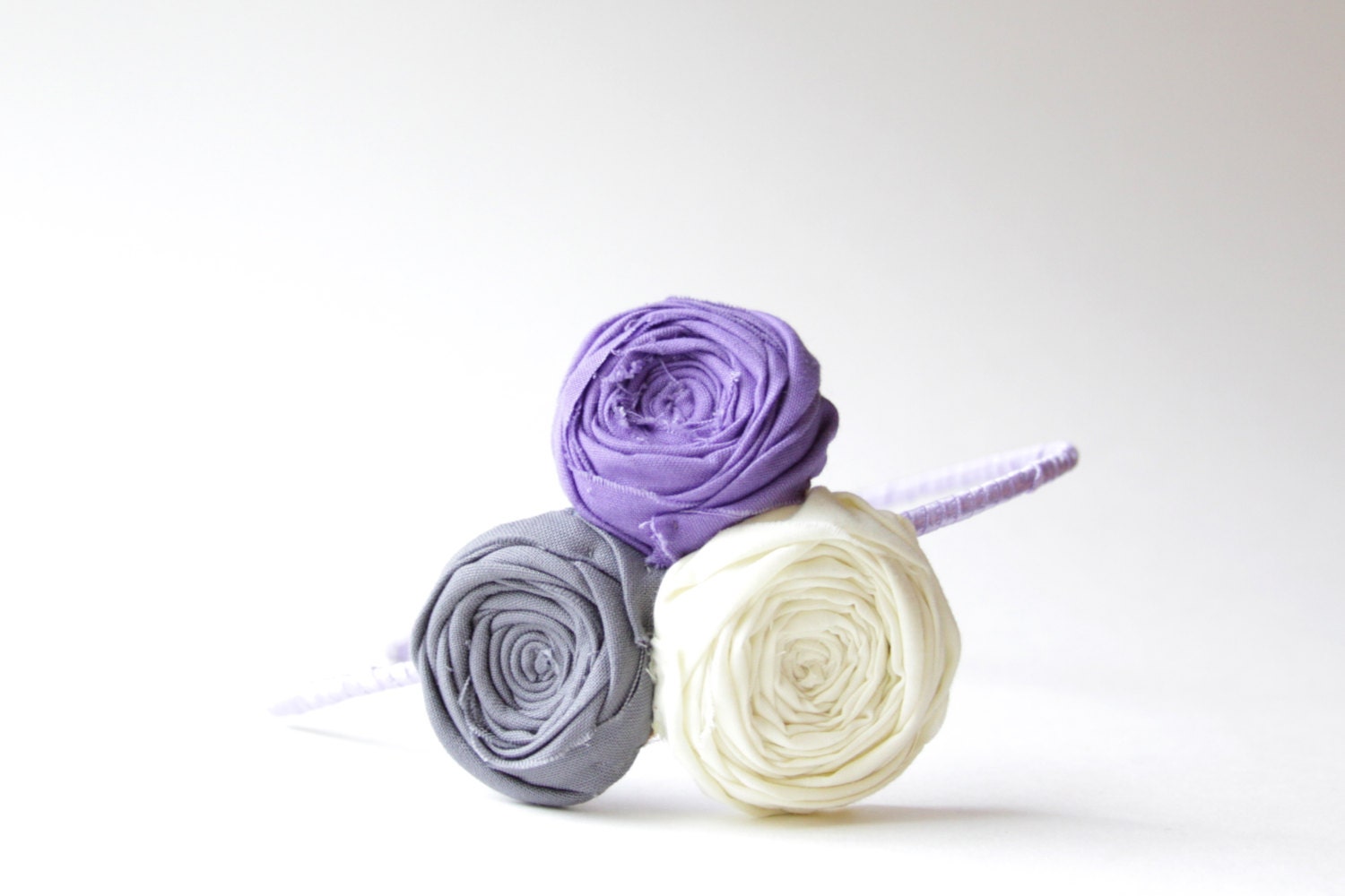 Subtle Romance Rosette Headband Purple Yellow Gray Cotton Rosette Hair Band Rosette Flowers Yellow Ribbon Headband