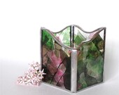 Stained Glass Candle Holder or Candle Lantern - Pink and Green - Votive or Tea Candle