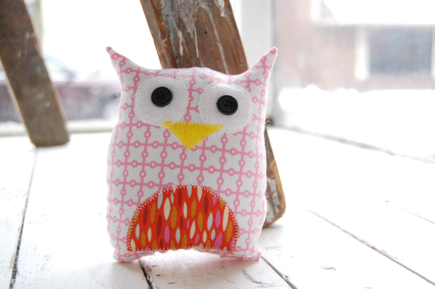 Pink Plush Mini Owl - Pink and Orange