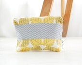 Yellow and Grey Chevron Cosmetic Bag