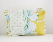 Blue and Mustard Floral Cosmetic Bag