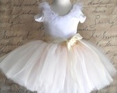 Ivory and pink girls tutu. Featured in Martha Stewart Wedding Magazine. Flower Girl, birthday, special occasion.
