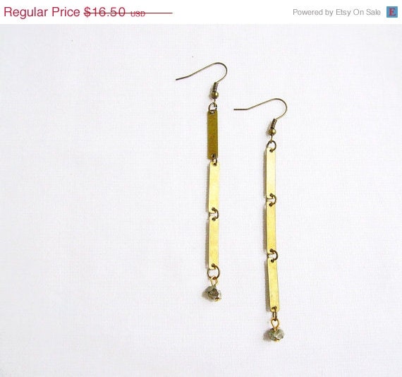 SUMMER SALE Geometric Pyrite Earrings, Minimalist Handmade Jewelry with Semiprecious Stones