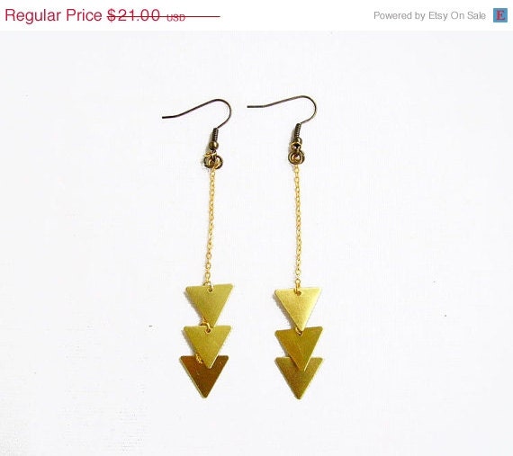 SUMMER SALE Chevron Geometric Earrings -  Minimalist Triangle Handmade Earrings, Raw Brass Geometric Earrings