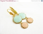 SUMMER SALE Mint Peach Dangle Earrings, Polymer Clay Cabochon Earrings - Color Dot Collection - Handmade Polymer Clay Statement Earrings