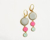 SUMMER SALE Statement Dangle Earrings in Mint, Pink, Grey Earrings - Color Dot Collection - Handmade Polymer Clay Statement Earrings