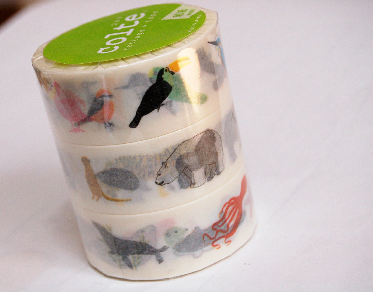Japanese washi masking tape, 3 rolls set  15mm x 12M animals birds