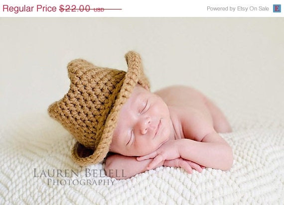 Sale Crochet cowboy hat, cowgirl hat, children clothing, crochet newborn hat, crochet fedora, newborn photo prop, light borwn, pick colors