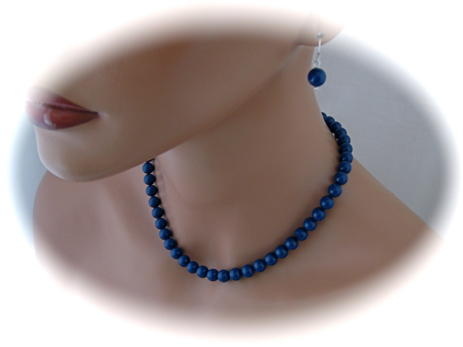 Blue Bridesmaid Necklace and Earrings Wedding jewelry Set Swarovski Pearl Bridal Jewelry