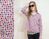 60s 70s Novelty Blouse Tunic Shirt Top Lacer Boho Asian Children Print Long Sleeves Vintage 1960s 1970s Large L
