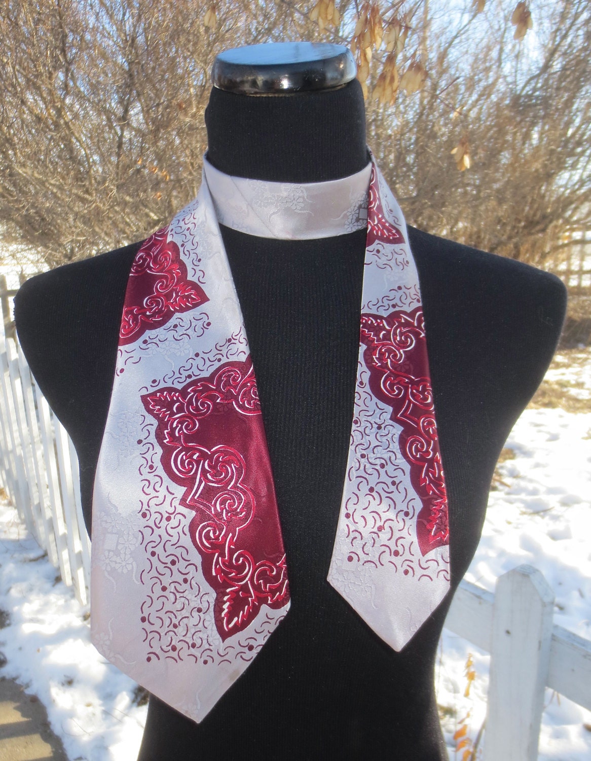 Vintage 1940's-1950's Silk Jacquard Necktie Cravat - Red & Silver "Orbach's"  Swing Tie