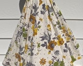 Vintage 1950's White Cotton Pleated Circle Skirt w/Flowers & Butterflies-Yellow, Gold and Green