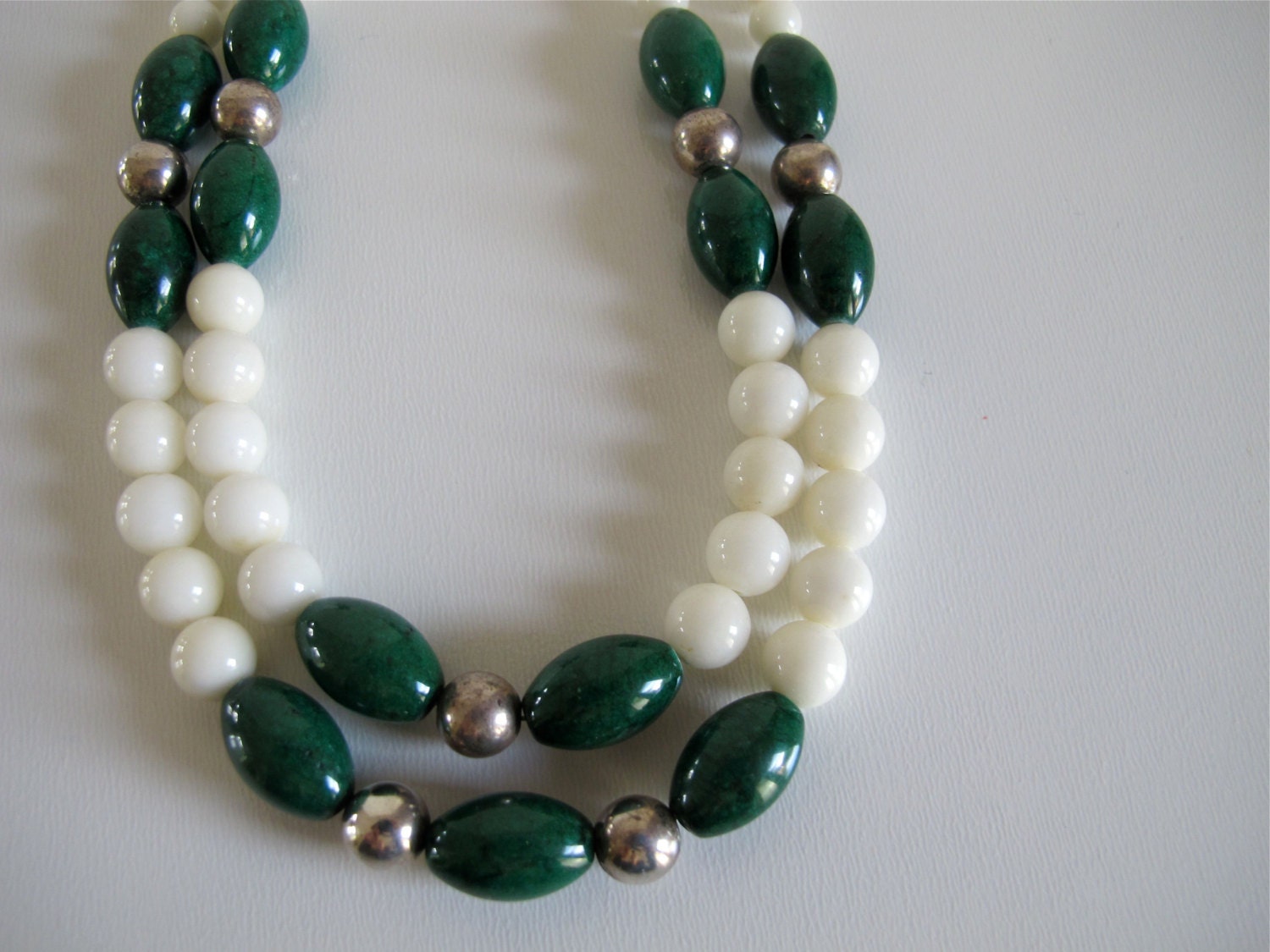 Vintage White, Green & Silver Beads