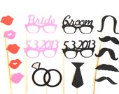 Custom Wedding Date Glasses PHOTO BOOTH PROP Set of  16 Personalized Wedding Date Glasses Save The Date Bride and Groom Glasses Wedding