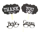 Thank You Signs with Bride and Groom Glasses Photo Props Photo Booth Props Photobooth Props Wedding Sign Thank You Paddles