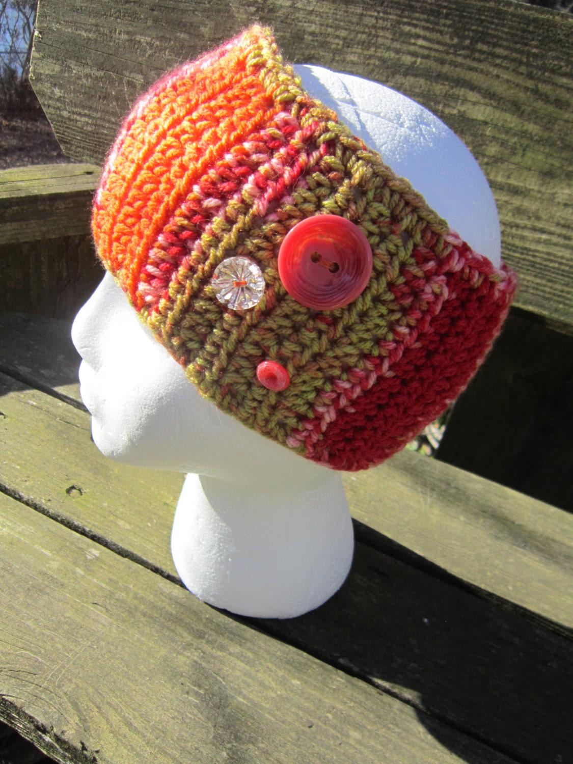 Crocheted Headwarmer, Headband, or Earwarmer, Red and Orange