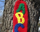 Crocheted Plastic Bag Holder Red ABCs