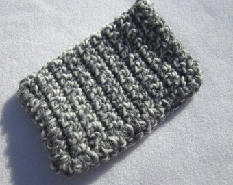 Gray and White Crocheted Cell Phone Case