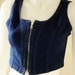 Zip Front 90s Stretch Denim Crop Tank in Dark Blue - S