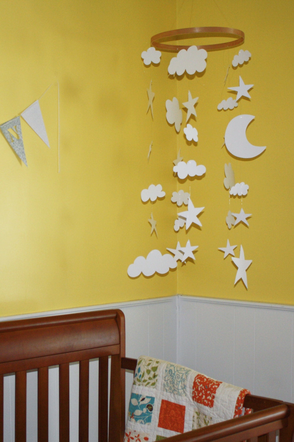 Moon, Stars, Cloud Mobile - Paper Mobile Inspired by Land of Nod for Nursery, Baby or Kids Decor