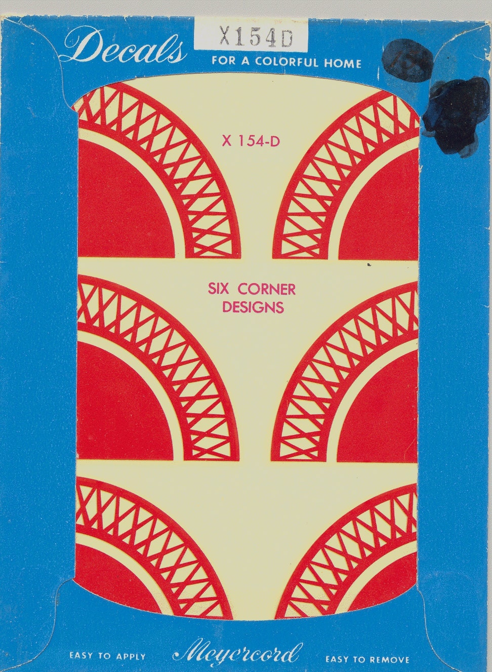 Six Corner Designs in Red Vintage Meyercord Decals X154-D
