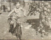 Vintage Photo Young Boy on Bicycle with Basket on Front
