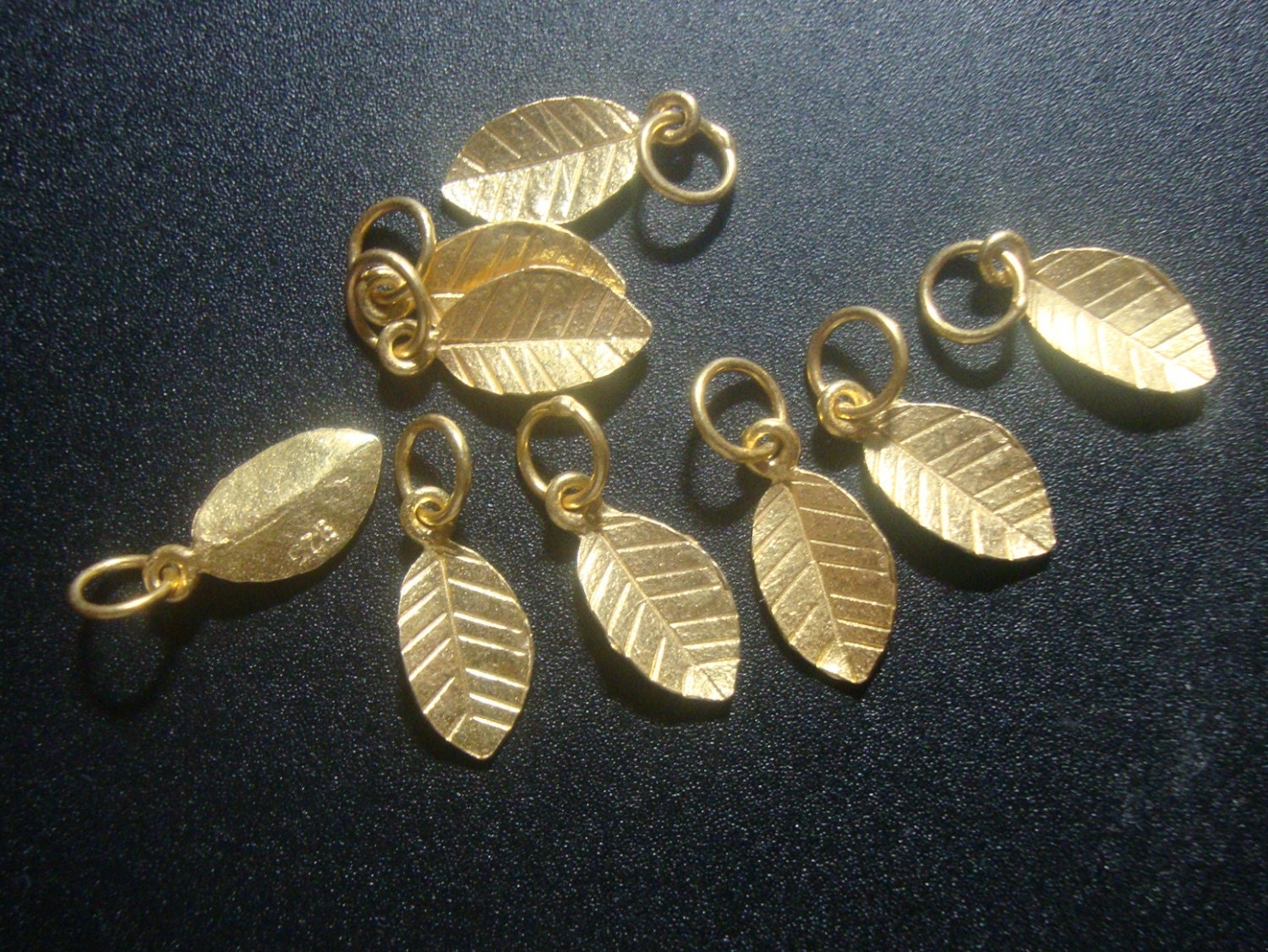24K Gold Vermeil on 925 Sterling Silver Tiny Leaf Pendant Charm with Bail, 6 pcs, Handmade Findings