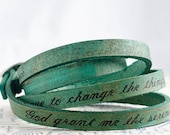 Serenity Prayer on Ultra Long Leather Wrap Bracelet in Aqua Green