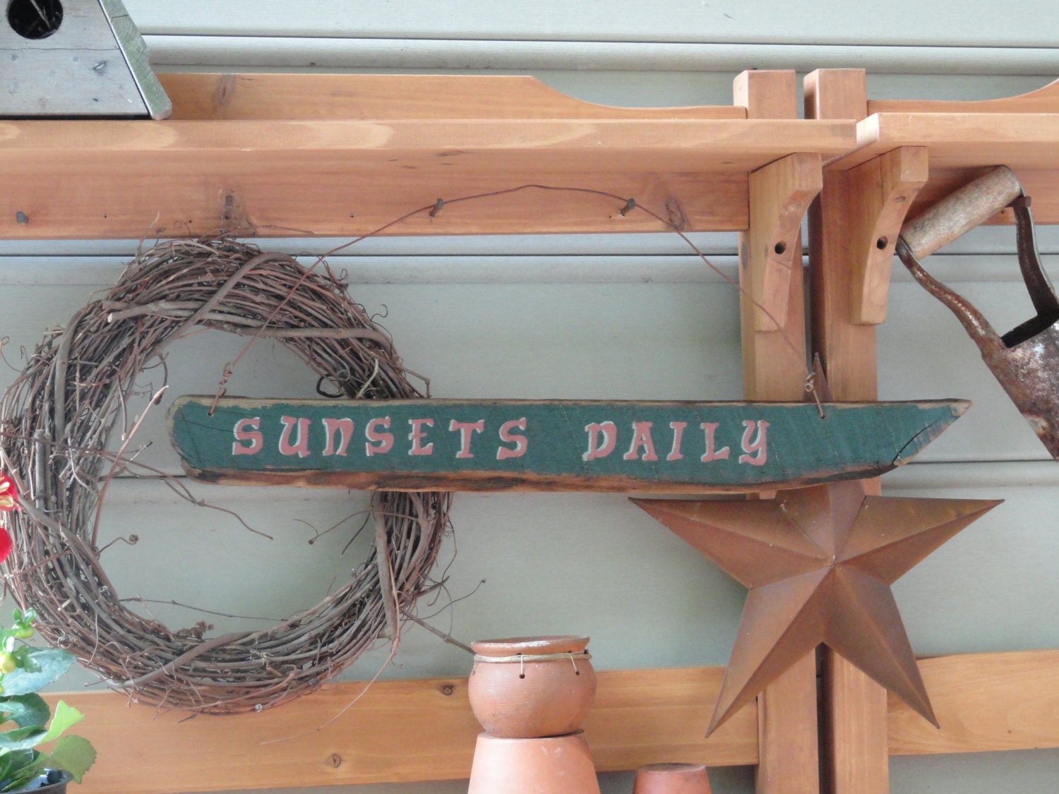 SUNSETS DAILY - Beach/Lake House Sign - Primitive - Wall Hanging - Outdoor Decorating - Country Decor - Recycled Wood - Hand Painted