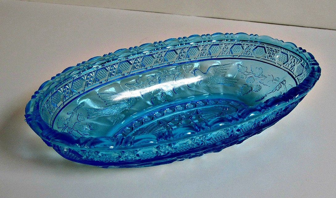 Blue Tiara Glass Oval Dish