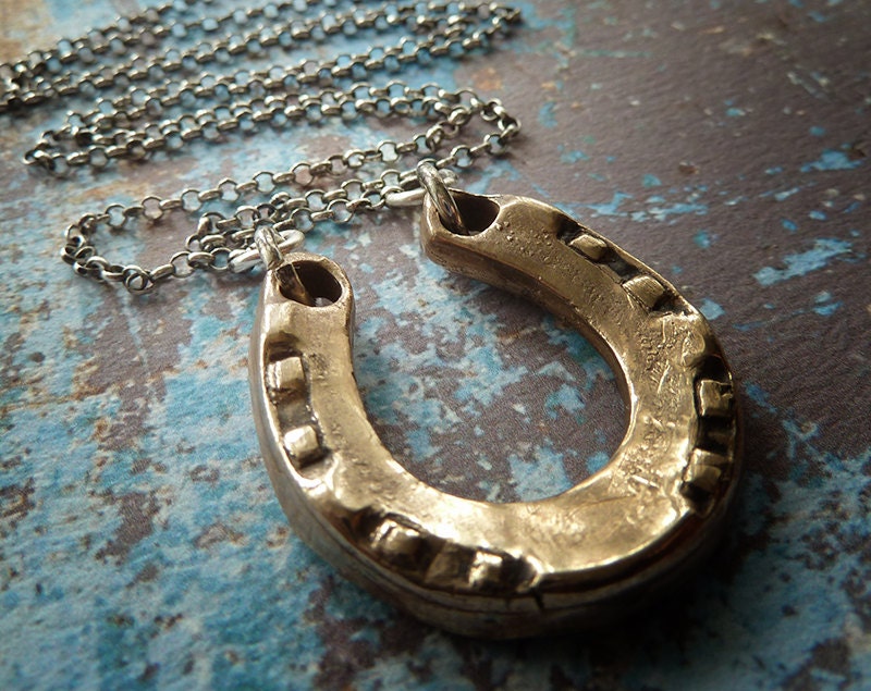 Horseshoe Necklace. Handmade Rustic Bronze Pendant. Equestrian Jewelry. Country Horse Necklace