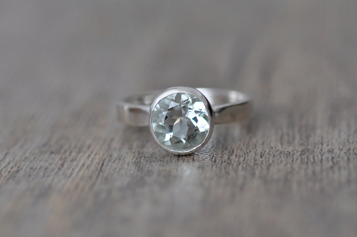 Round Green Quartz Ring on Sterling Silver Band, Size 7 is Ready to Ship