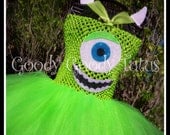 LITTLE GREEN MONSTER Monsters Inc Inspired Tutu Dress with Ear Clippies - Large 4-6t