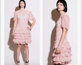 ZANDRA RHODES 1970s Couture Pink Pearl Detailed Flapper Dress