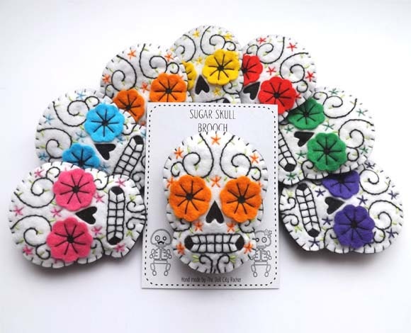 Day of the Dead Skull Felt Brooch