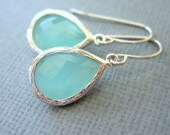 Aqua Earrings, Mint Green Earrings, White Gold, Drop Earrings, Wedding Jewelry