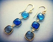 Chandelier Earrings, Color Block Glass Earrings, Blue, Aqua, Grey, Bridesmaids Jewelry