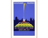 New Mini Print Series: Vintage Giclee Reproduction Popular Chicago WPA  Poster of "Buckingham Fountain"  Matted to 11"x14"
