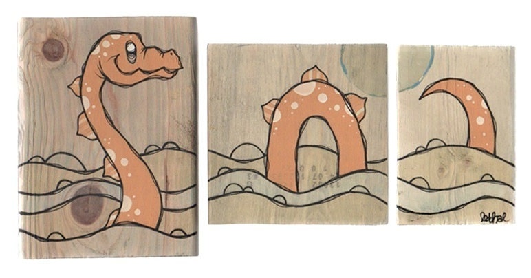 Darkness Dragon - Original 3 Panel Acrylic Painting on Recycled Wood