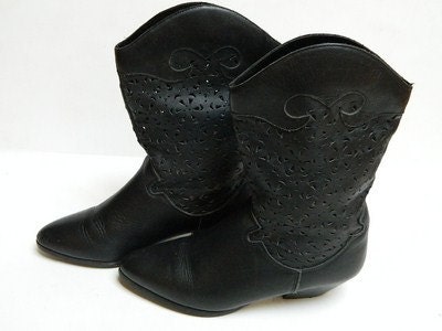 Vintage Black Leather Cowgirl Western Dingo Boots