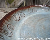 Heirloom Wedding Gift Wheel Thrown Pottery Platter Spiral Swirl Woodland Handmade Ceramic Platter Rustic Earthy Green Blue Brown