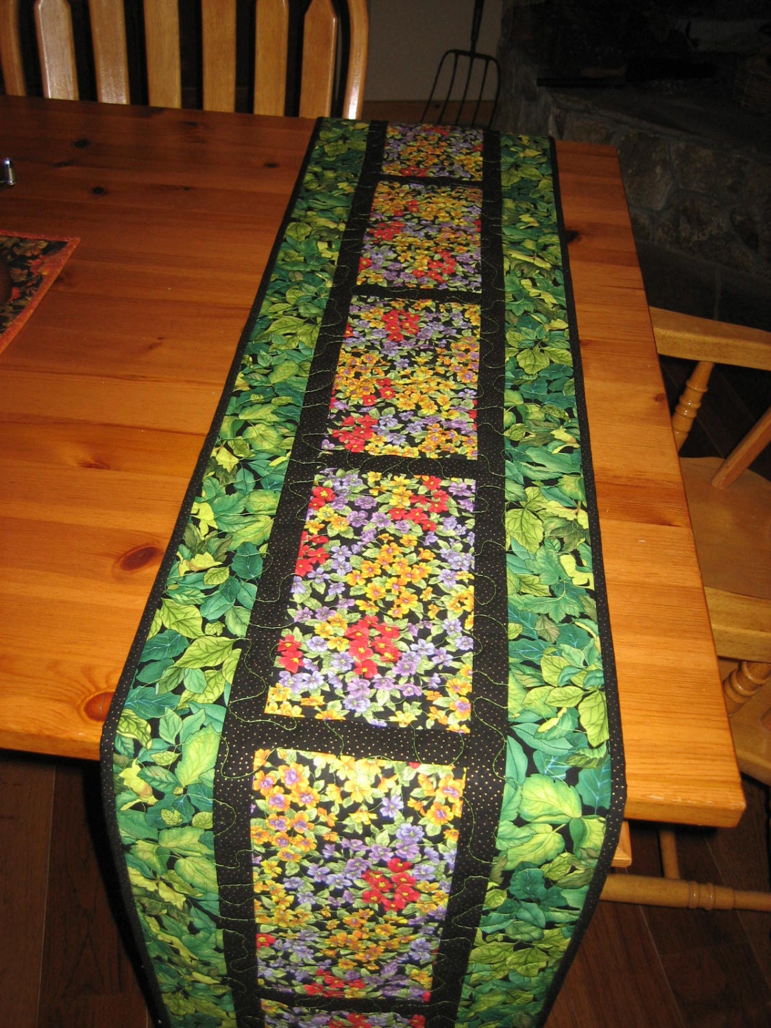 Table Runner, Summer Flower Burst in Red, Yellow & Purple